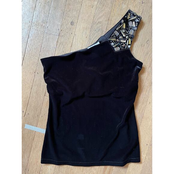 Black Velvet One Shoulder Cache Top Size XS - Picture 1 of 5